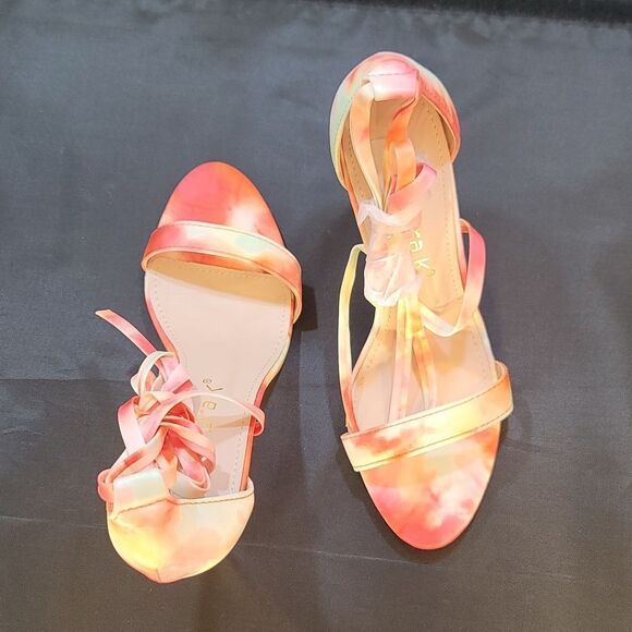 Allegra K Women's Elegant Open Toe Tie Dye Lace Up Stiletto Heel Sandals - Picture 11 of 16